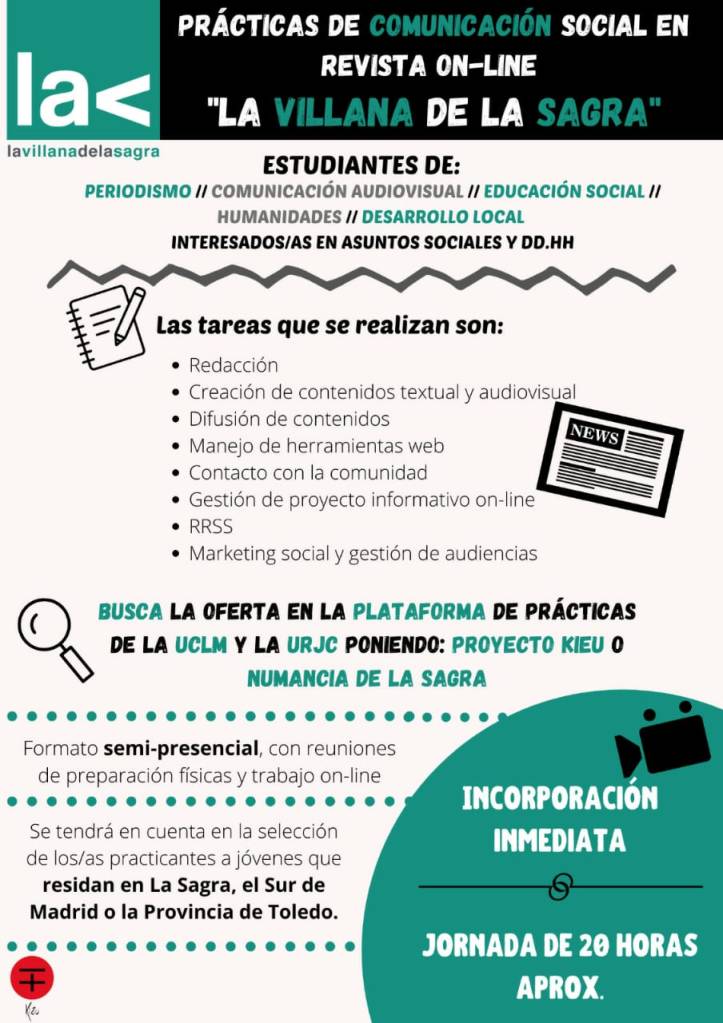 Oferta de prácticas de periodismo y comunicación social en La Villana de La Sagra
